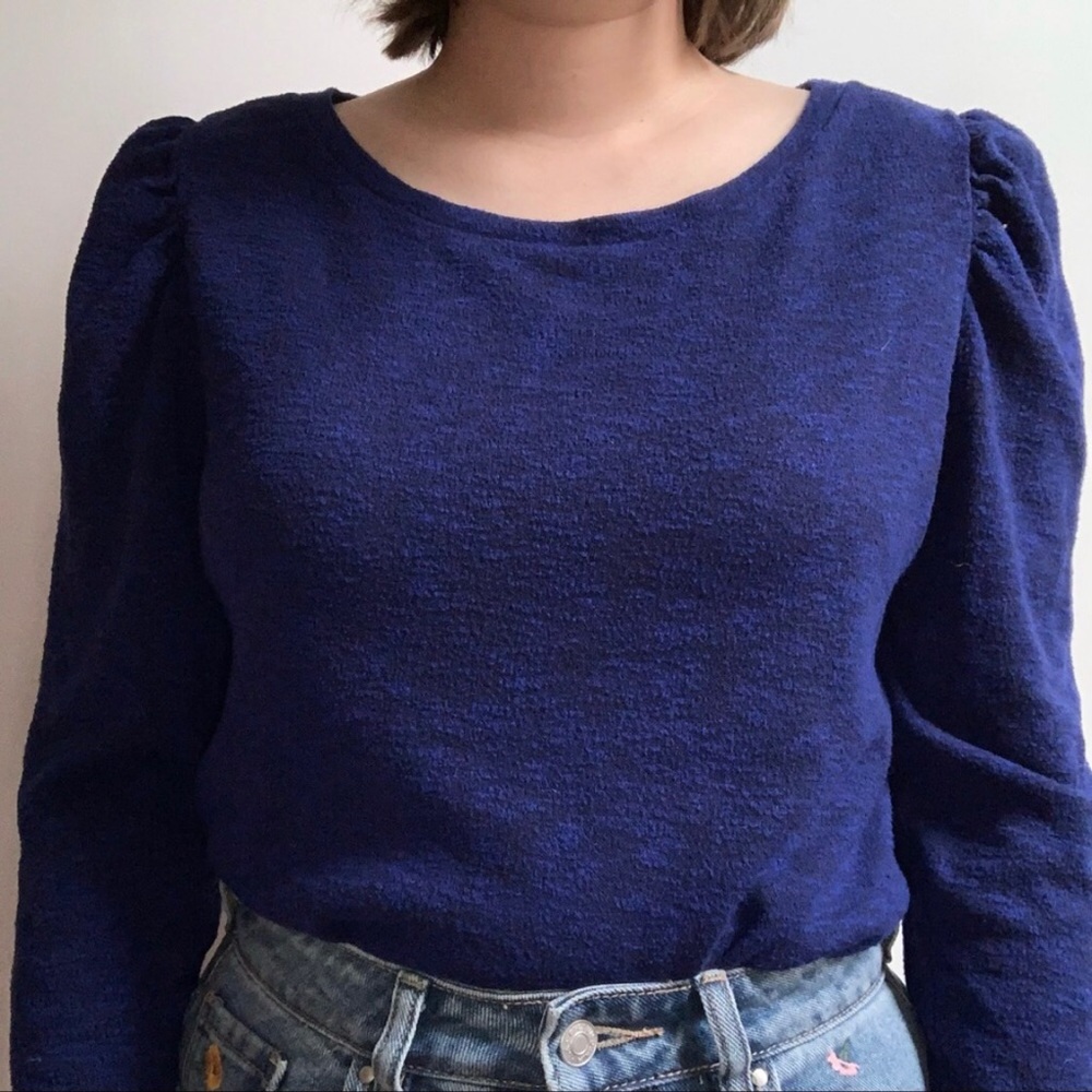 Old Navy Women’s Marbled Dark Blue Long Sleeved Shirt Puffed Shoulders XS